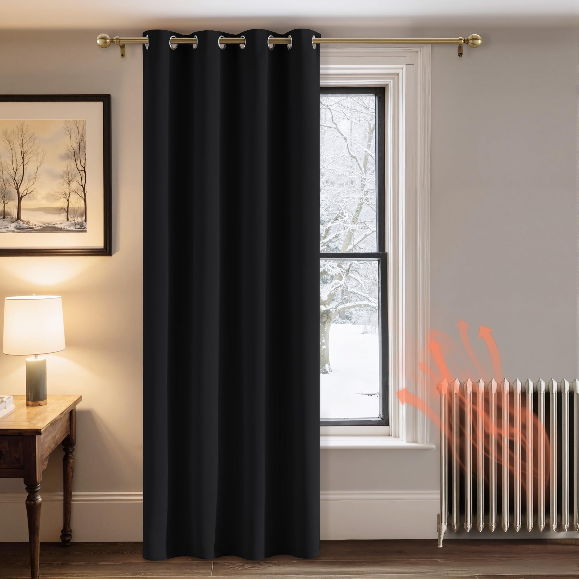PONY DANCE Thermal Blackout Door Curtain - Black Door Curtain Room Darkening Window Drape for Nursery Room/Living Room, W 52-inch by D 95-inch, Single Panel
