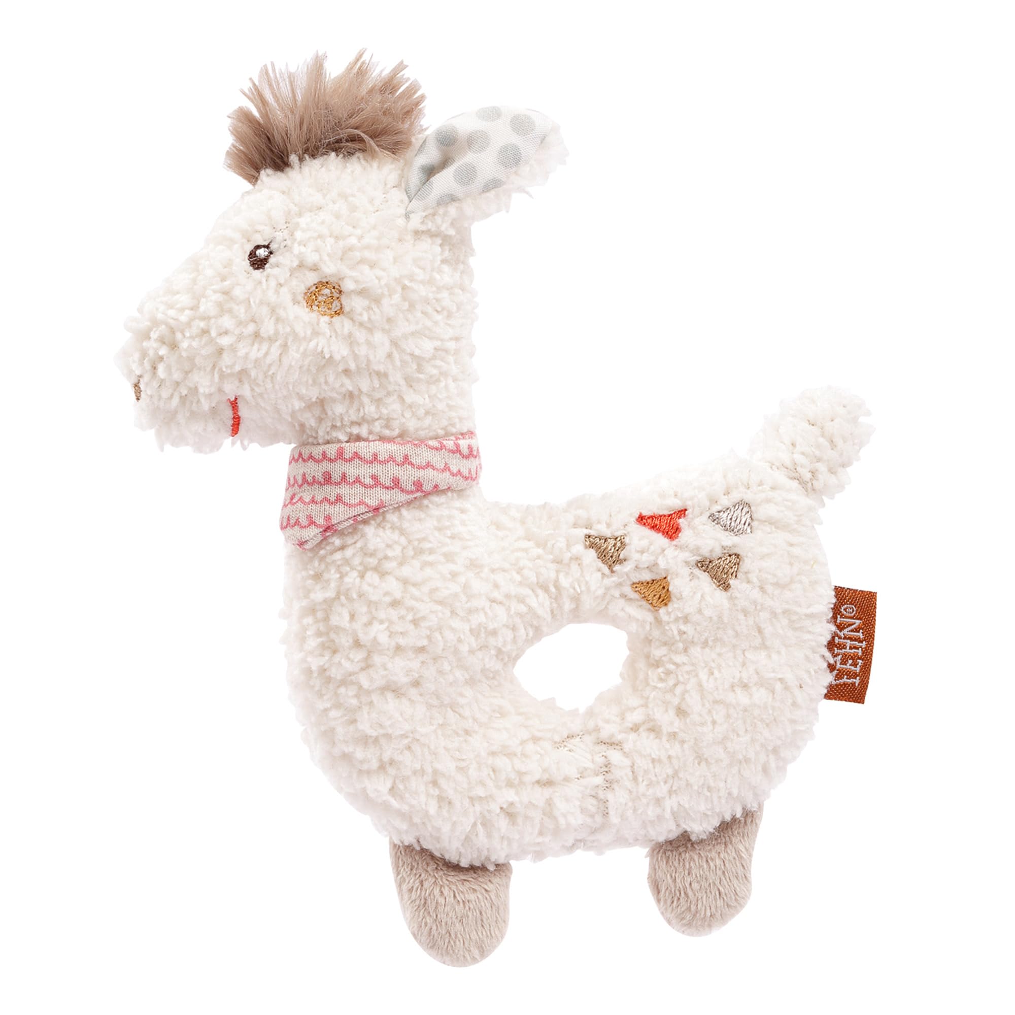 Fehn 058154 Llama Gripper Ring – Motor Skills Toy with Rattle – Faithful Companion for Babies and Toddlers from Newborns Upwards