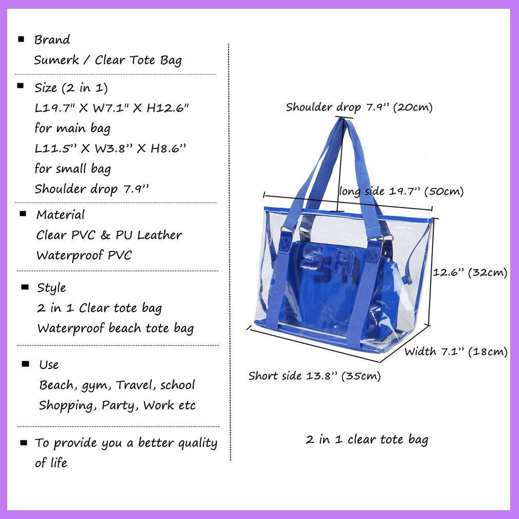 Sumerk 2 in 1 Large Clear PVC beach bag, Waterproof Beach Shoulder Bag Tote Bags - Orange