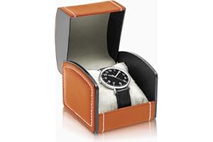 WisePoint Single Watch Case, PU Leather Watch Travel Case with Removable Cushion, Jewelry Storage Case Organizer Portable Square Watch Box Bracelet Holder for Most Watches (brown)