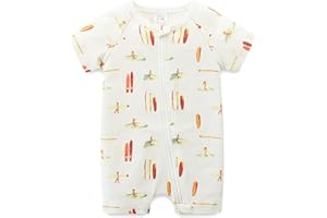 BIBIMOM Gender Neutral Baby Clothes Cotton Short Sleeve Pants Double Zipper Footless Coming Home Outfit Boy Girl
