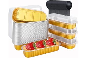 LNYZQUS Disposable Baking Tins Foil Mini Pans With Lids 50 Pack, 6.8oz 6.5"x2.5"x1.2" Aluminum Small Loaf Pans,Rectangle Muffin Tins Mini Cake Baking Pans Containers For Bread Loaf -Gold