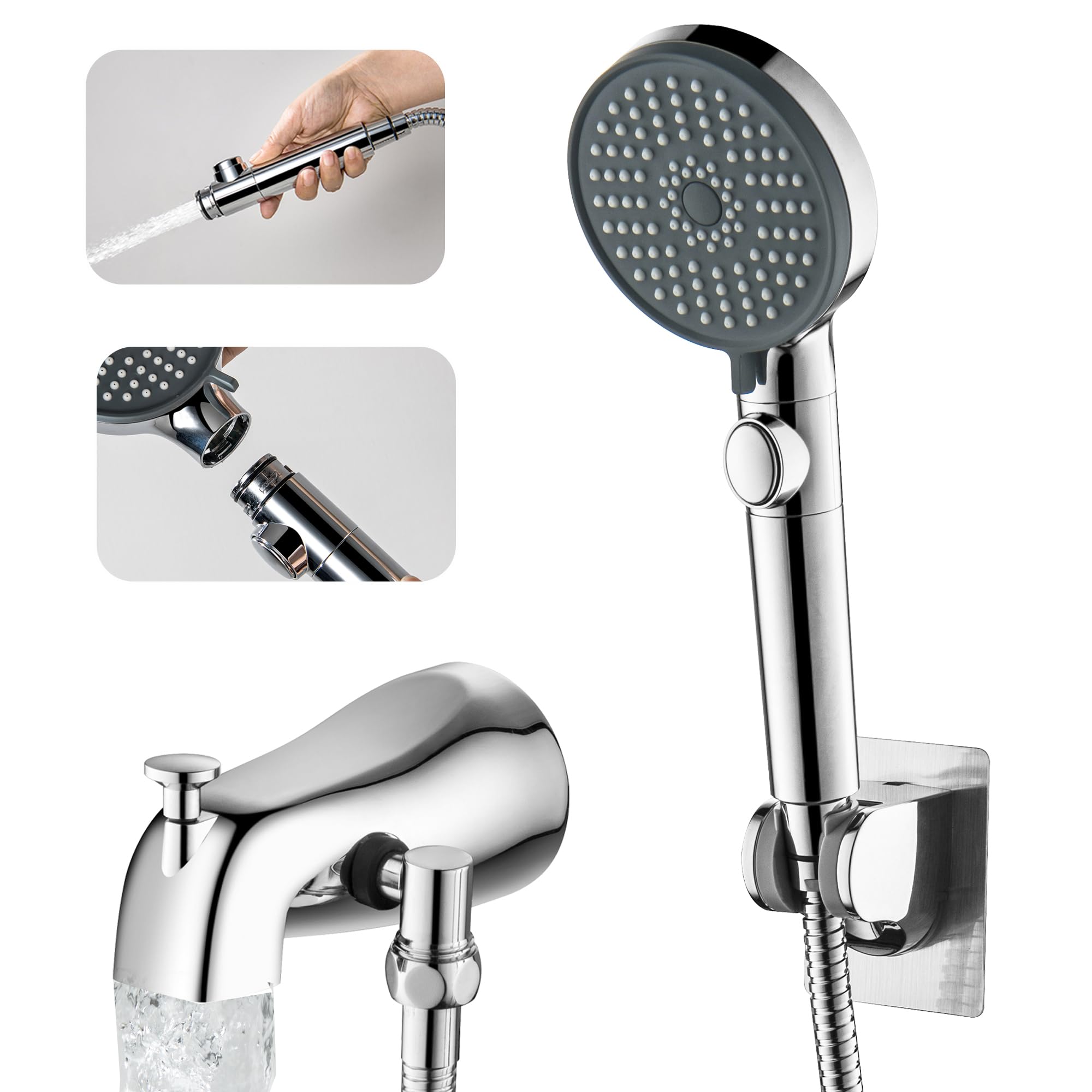 Photo 1 of GUOYINDONG Tub Spout with Diverter, Chrome Metal Bathtub Faucet with Sprayer High Pressure 5 Settings Hand Shower Slip-On Bath Spout Faucet Set