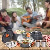 Lixada Camping Cookware Kit 10 Piece Nonstick Set Pot Pan Cups Fork Spoon Kettle view 2