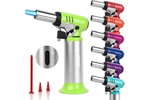 TBTeek Butane Torch, One-hand Operation Kitchen Torch with Adjustable Flame for Grilling, Baking and Soldering (Excluding Butane Gas), Green