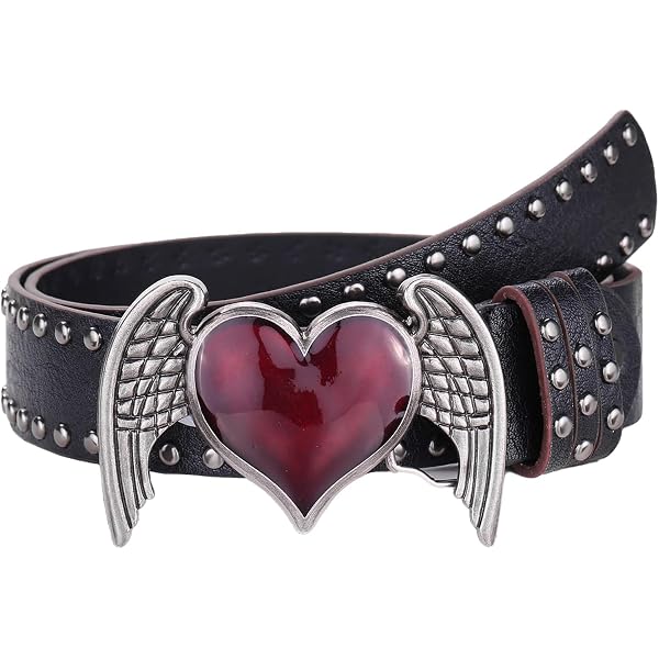 1587 Goth Red Heart Buckle Belt Punk Studded Rivet Waist Y2k Western Unisex Red Heart Goth Belts Punk Studded Rivet Waist Belt  main image 4