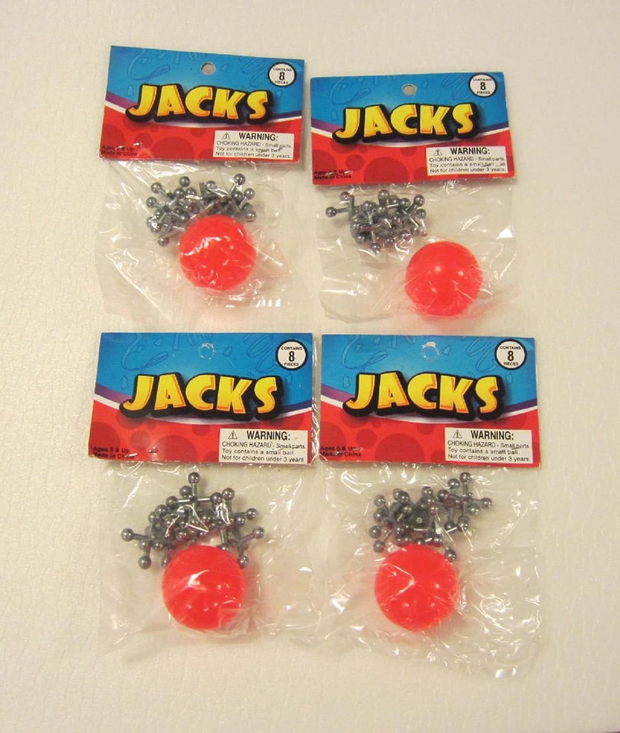 4 SETS OF METAL STEEL JACKS WITH SUPER RED RUBBER BALL GAME CLASSIC TOY KIDS