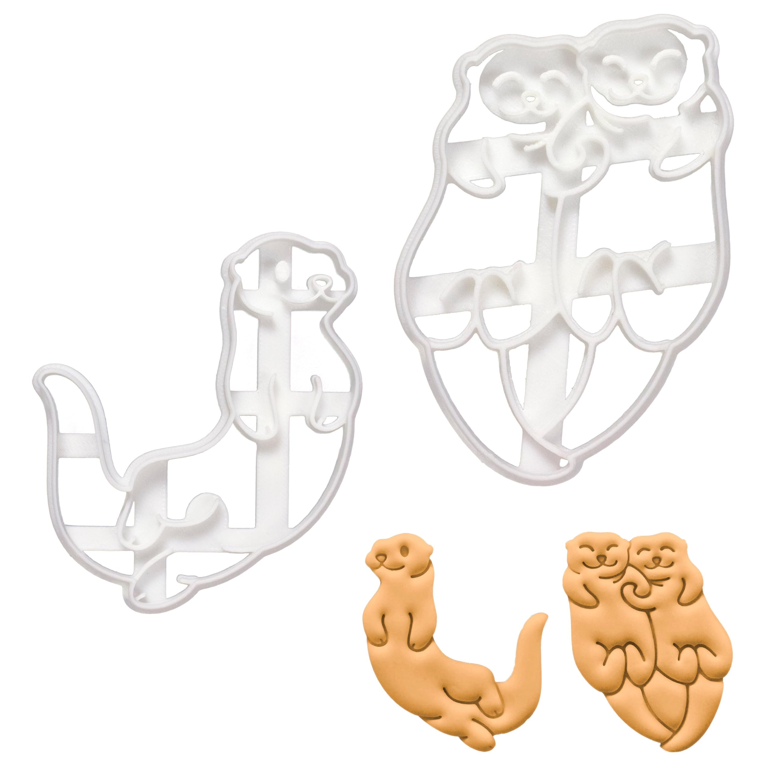BAKERLOGY Set of 2 Otter Cookie Cutters (Design: Swimming Sea Otter and Otter Holding Hands) - Detailed Biscuit Cutter Design for Baking and Crafts, Ideal on Fondant, Dough, Clay