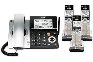 AT&T CL84307 Dect 6.0 Expandable Corded/Cordless Phone with Smart Call Blocker, Silver/Black with 3 Handsets