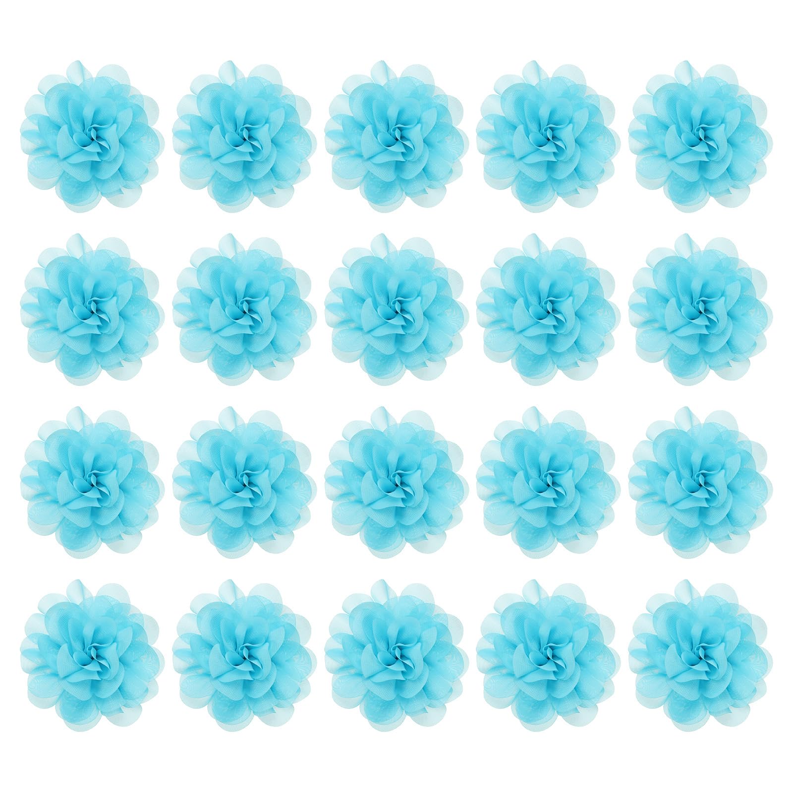 PATIKIL 3.9" Chiffon Flowers, 20 Pcs Mesh Fabric Flowers Sewing Fabric Appliques Headband Embellishments for DIY Craft Wedding, Blue