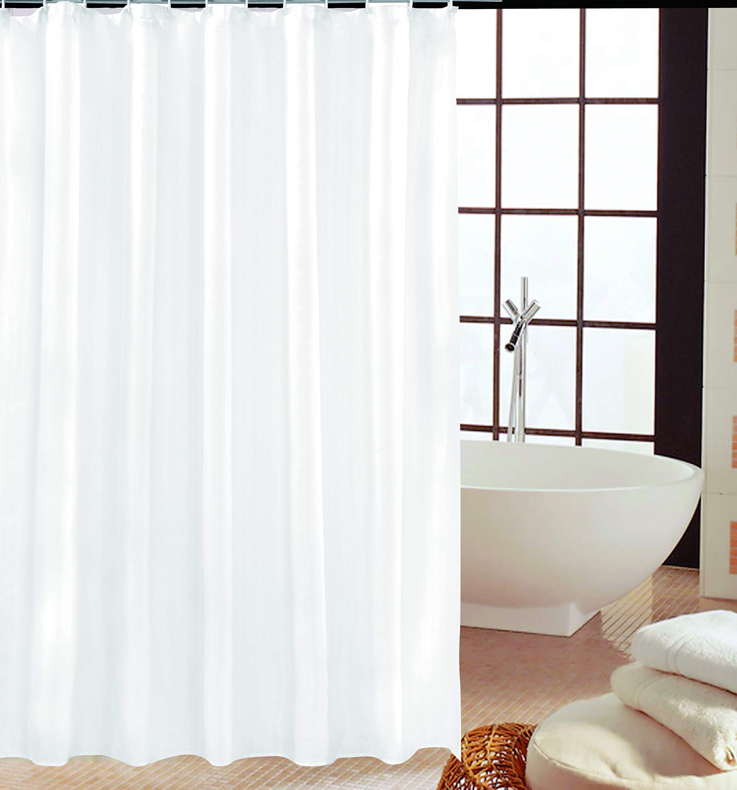 KAV - White Extra Long Shower Curtain Mould and Mildew Resistant Solid White, (Width) 180 x 200 cm (length) | 100% Polyester - Bath Curtain Liner
