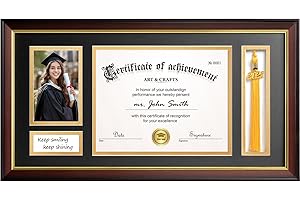 Yaetm 11x22 Diploma Frame with Tassel Holder for 8.5x11 Certificate Document & 4x6 Photo with High Definition Glass, Black Mat Over Gold Acid-free Mat, Mahogany Graduation Frame 2025