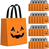 24 PCS Halloween Candy Bags Reusable Non Woven Treat Gift Bags Pumpkin Tote with Handles Bulk For Halloween Themed Trick or Treat Party Favors Supplies