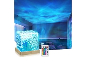 VoMii Ocean Wave Projector Light,16 Colors Luminorthe Cube Lamp with Dynamic Wave Effect,Northern Lights Projector Ambient Lighting with Remote for Bed Room Classroom Decor