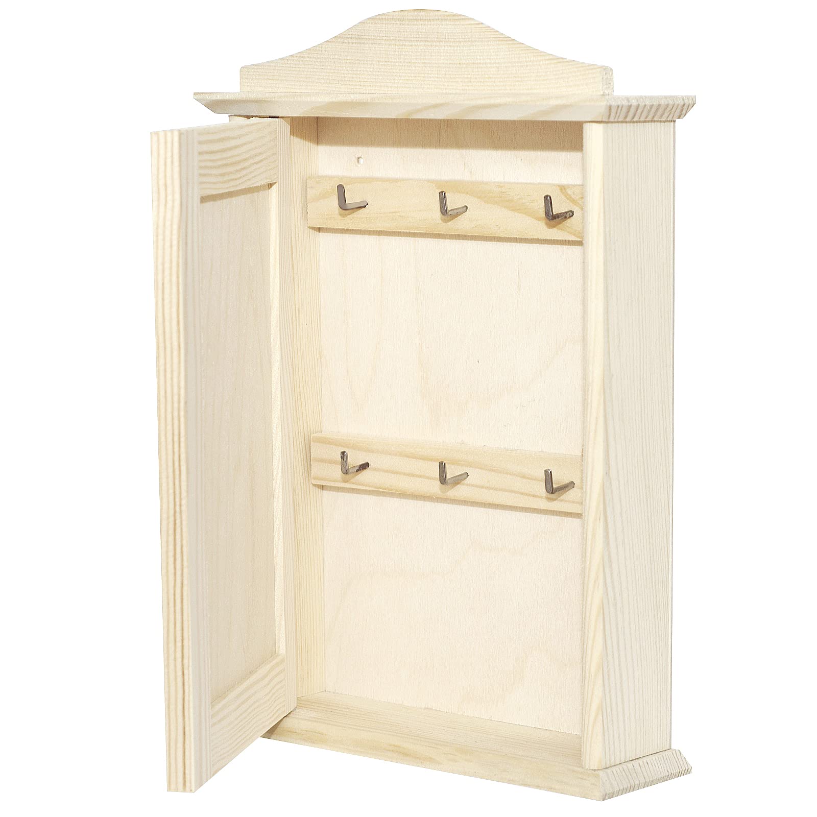 Creative Deco Wooden Key Box Key Cabinet | 20 x 6 x 29.5 cm | Wall Box | Plain, Unpainted & Unfinished Cupboard with 6 Hooks & Door | Key Holder For Home Decor