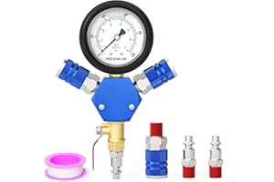 MEANLIN MEASURE 3-Way Air Manifold with 100 Psi Pressure Gauge, Aluminum Industrial Hex Quick Connect Fittings Air Splitter for Air Compressor Hose Accessories Quick Connect Fittings