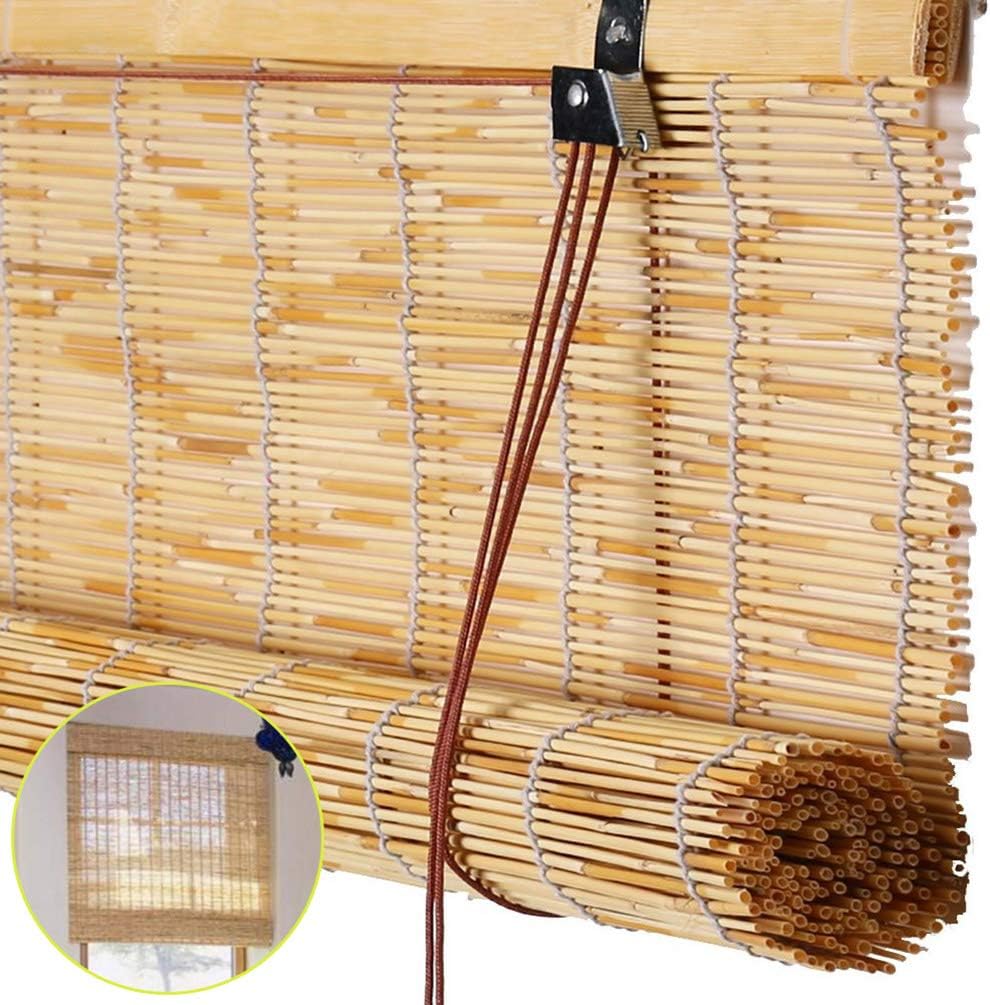 Deevin Bamboo Shades for Patio, Outdoor Reed Curtain, Breathable, Sunshade, Natural, Roller Blinds Suitable for Bedroom, Balcony, Patio