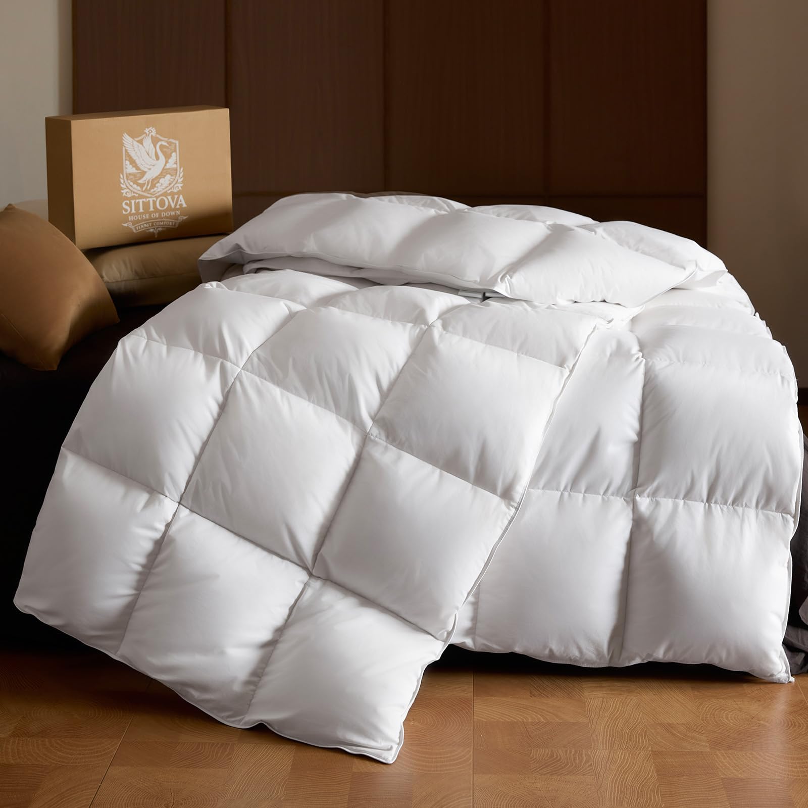Photo 1 of Goose Down Fiber Comforter King Size – All-Season Hotel Quality Duvet Insert, High Fill Power, Ultra Soft 100% Cotton, Box-Stitched, Breathable, Lightweight Luxurious White Bedding, 90"x 106"