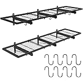 2 Pack Garage Wall Shelves, 46"X 12.5" Garage Shelving Wall Mounted, Heavy Duty Shelf Organizer with 8 Hooks, Black Floating Storage Metal Rack 320 LBS Capacity for Laundry Room, Office, Basement