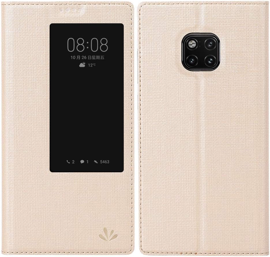 Keetron PU Leather Folding Folio Kickstand Card Holders Protective Shockproof Magnetic Closure TPU Inner Detachable Cover for Huawei Mate 20 Pro (Golden)