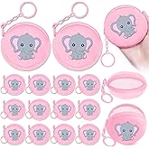 KeeStar 15 Pack Pink Elephant Coin Purse with Zipper Keychain,Wallet Bag Party Favors for Elephant Birthday Party Decoration,Animal Themed Baby Shower,School Carnival Rewards,Travel,Classroom Prize