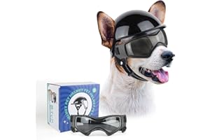 PETLESO Dog Goggles for Small Dogs with Helmet, 2PCS Doggy Sunglasses and Pet Motorcycle Helmet Set for Small Medium Breed Ou