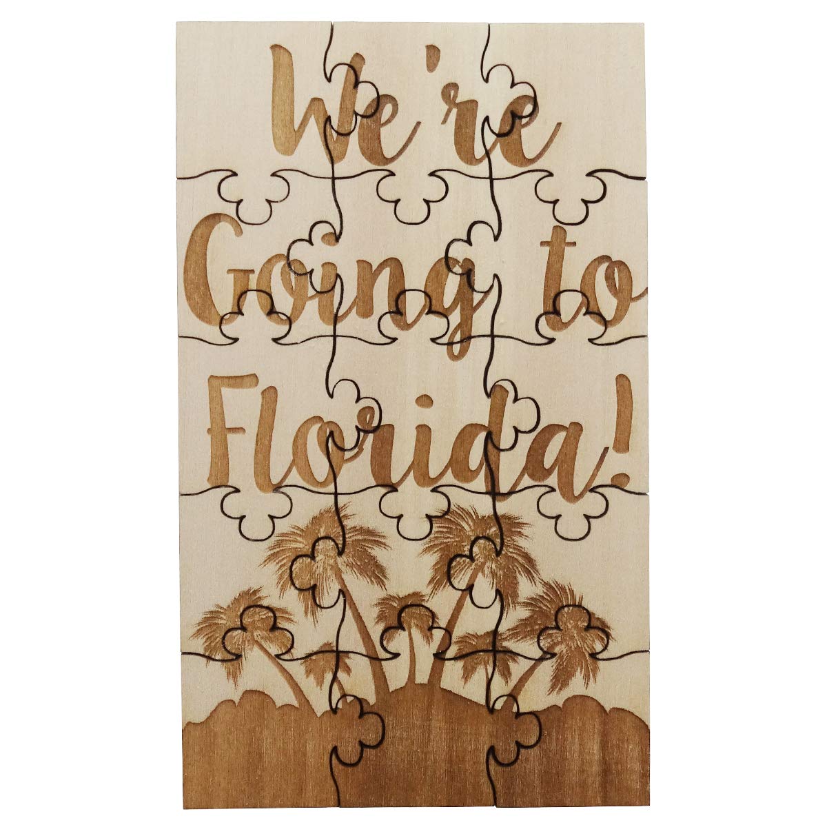 FashionJunkie4Life We're Going to Florida - 15 Piece Basswood Jigsaw Puzzle, Surprise Vacation Reveal, Light Brown (WD01CR)