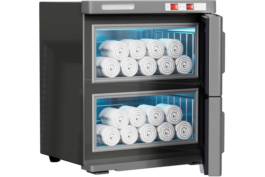 TABU 32L Hot Towel Warmer Cabinet, Extra Large Professional Towel Heater with 2 Stainless Steel Racks & Water Drip Tray, for Spa, Salon, Barber,Black