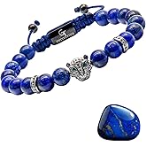 GT collection Men's Energy Bracelet with Gold Leopard Stainless Steel Bead, Adjustable Natural Gemstone Onyx Bracelet for Men