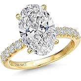 Gem Stone King 1.38 to 5.38 Cttw IGI Certified Lab Grown Diamond 14K Yellow Gold Engagement Ring for Women | Oval Cut | E-F Color | VS1-VS2 Clarity | Wedding Anniversary Gold Ring