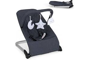 HONEY JOY Baby Bouncer, Portable Folding Infant Newborn Stationary Seat w/Vibrations, Removable Toy Bar, Safety Harness, Mach