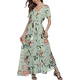 Women's Boho Floral Maxi Dress Summer Button Up Split Flowy Beach Party Dress