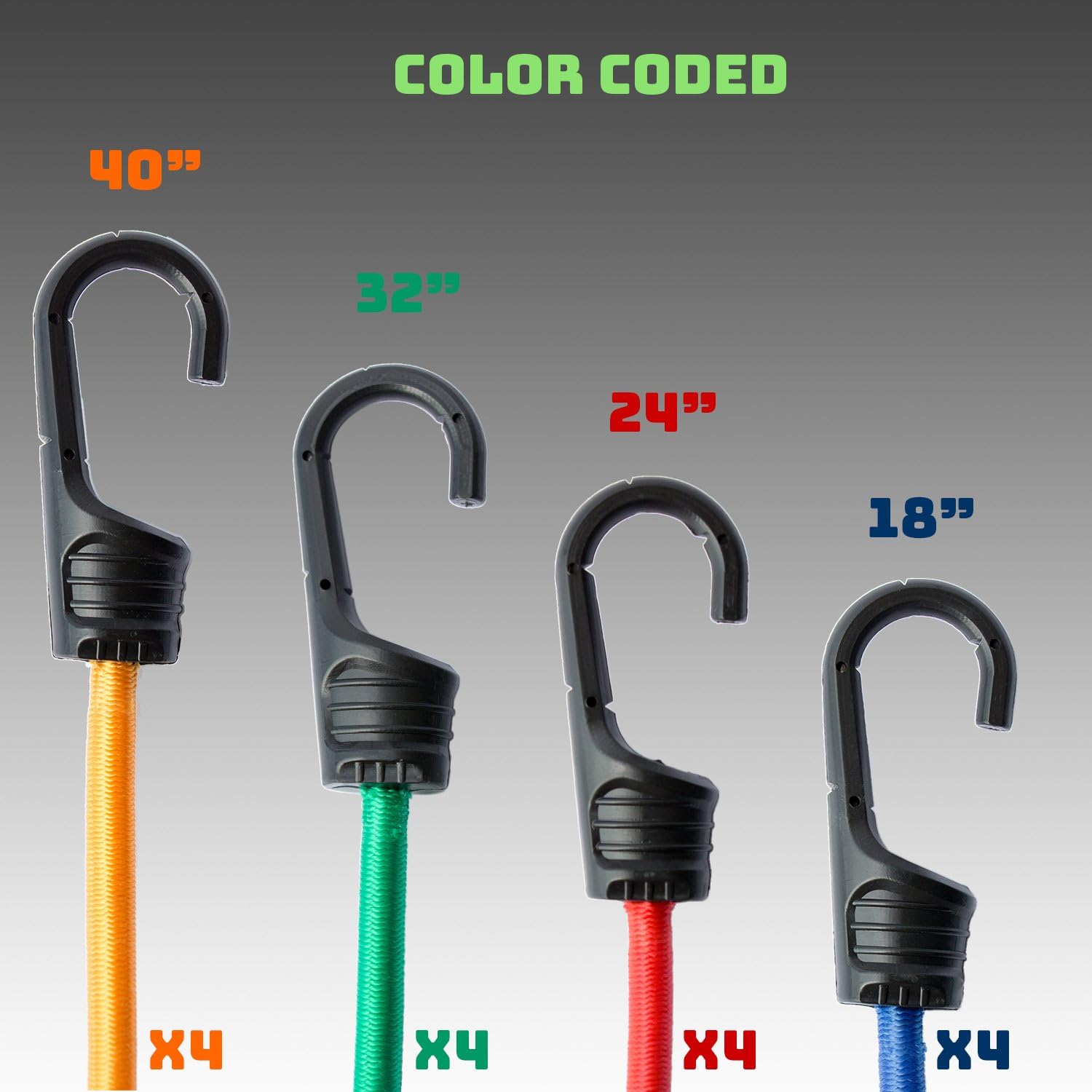 Bungee Cord Assortment - Premium 16 Piece Set with Plastic Coated Metal Hooks: Automotive