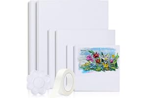 Skyouths Canvases for Painting, 40x30,30x20, 20x15, 8 Set Stretched White Canvas with Petal Paint Tray Palettes & Tape, Artist Canvases Frame Board Panels, Cotton Canvas for Oil, Acrylic, Watercolor