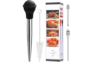 Turkey Baster Long, ARRITZ Stainless Steel Baster For Cooking with Cleaning Brush, 2 Baster Syringe Needles (Black)