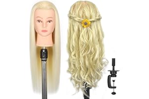 ZOMOI 22" Mannequin Head, Mannequin Head Human Hair, 80% Real Hair for Hairdresser Practice Cutting Braiding Hair Styling with Clamp Holder and Tools