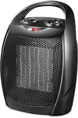 Kismile Small Electric Space Heater Ceramic Space Heater,Portable Heater Fan for Office with Adjustable Thermostat and Overheat Protection ETL Listed for Kitchen, 750W/1500W(Black)