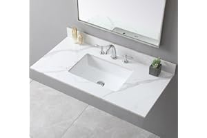 LEGENDSTONE 43" Bathroom Vanity Top with Ceramic Undermount Sink & Backsplash,Carrara Gold Sintered Stone Counter Top, 3 Holes Vanity Sink Top