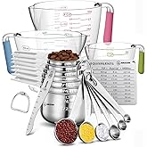 AIKEXIN 20-Piece Measuring Cups and Spoons Set, Nesting Stainless Steel Measuring Cups Spoons with Plastic Measuring Cup for 