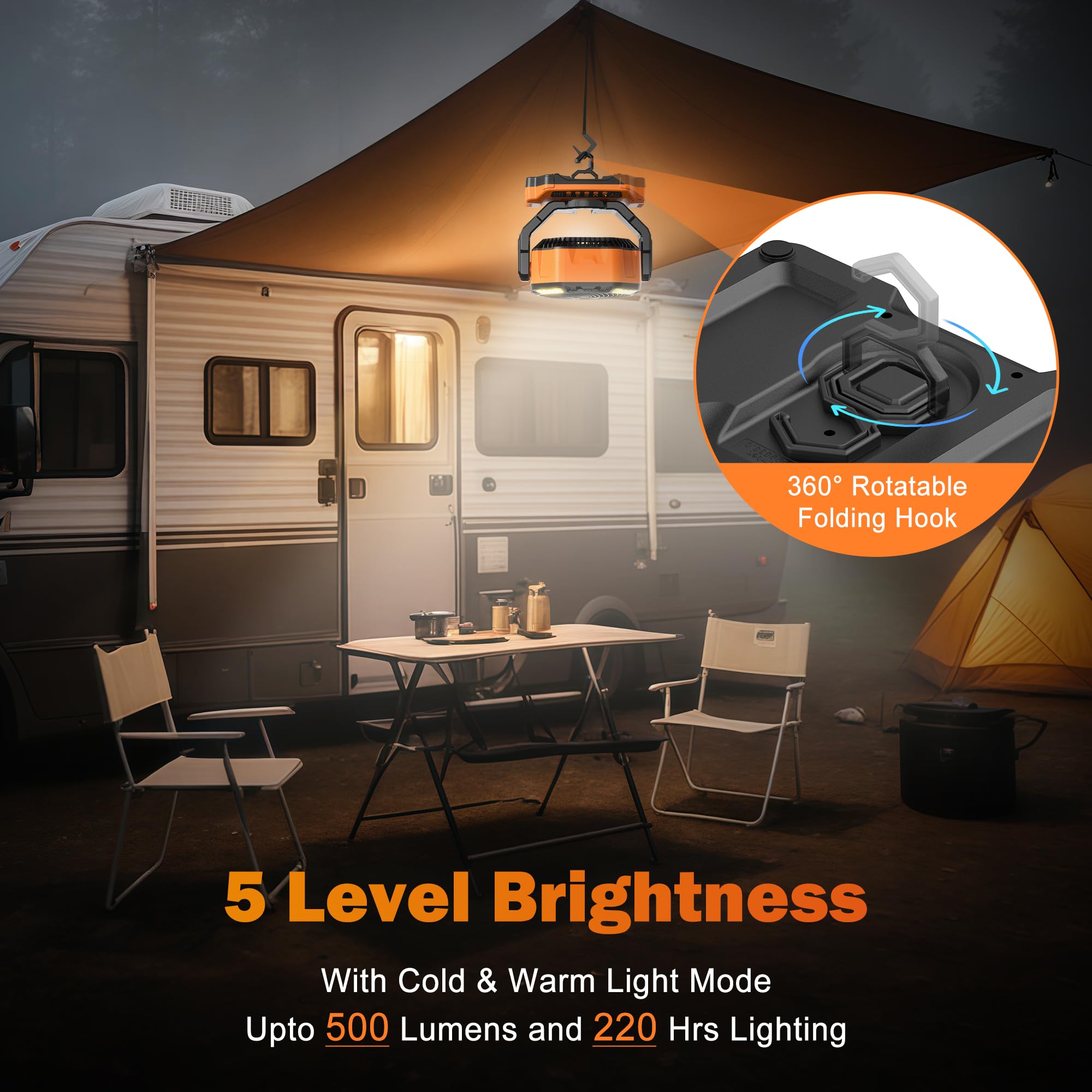 40000mAh Rechargeable Camping Fan, Battery Operated Fan with Light & Remote, 12