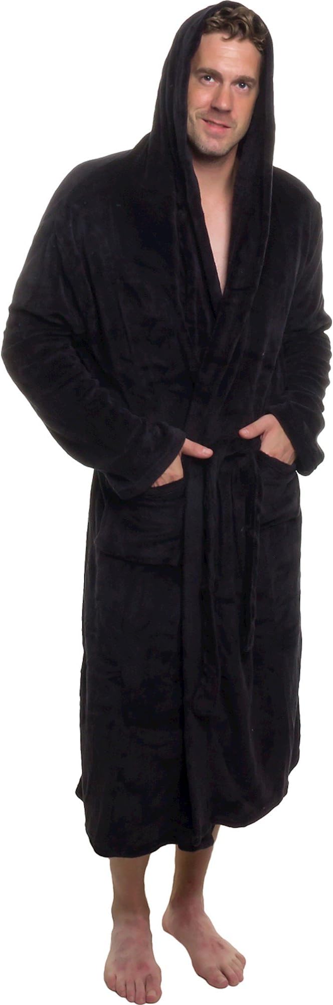 Ross Michaels Men's Hooded Robe - Plush Shawl Kimono Bathrobe for Men