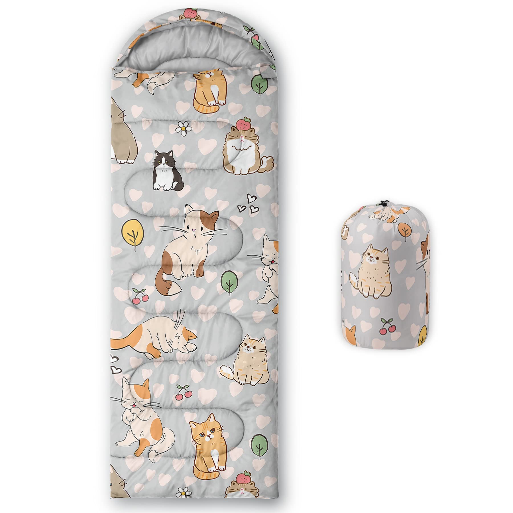 Photo 1 of BSNTHO Cute Cat Printed Camping Sleeping Bags,3 Season Warm & Cool Weather,Lightweight,Waterproof Sleeping Bags for Adults & Kids,Traveling,and Outdoors,Camping Gear Equipment,31x90inch