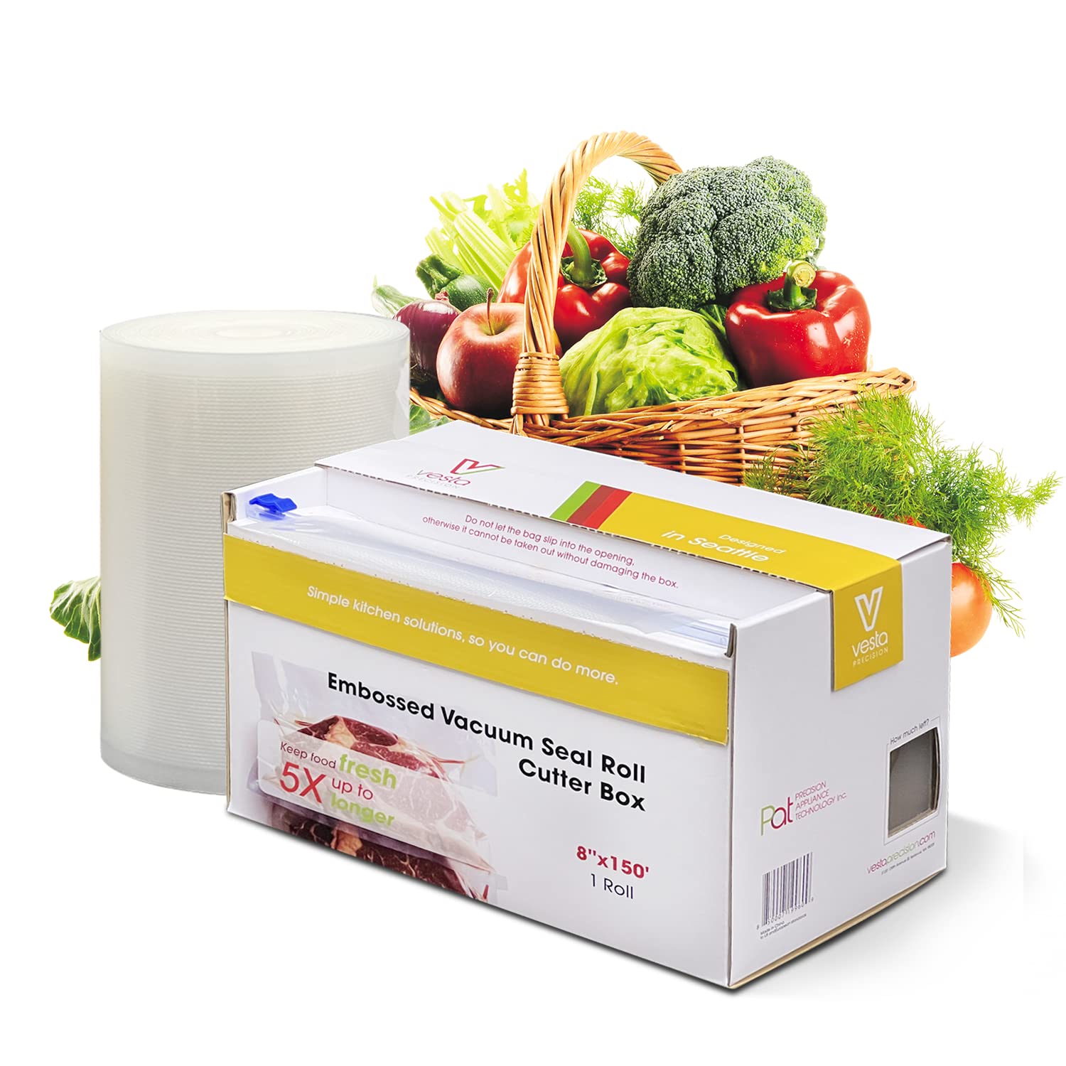 Photo 1 of Vacuum Sealer Roll (8” x 150’) Keeper with Cutter - Premium Seal Bags for Food Saver, Ideal for Meal Prep, Sous Vide, and Storage, Vesta Precision