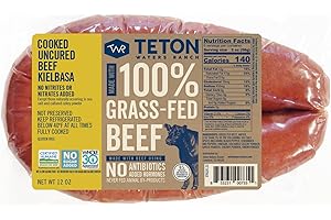 Teton Waters Ranch 100% Grass-Fed Beef Kielbasa Polish Rope Sausage, Uncured & No Sugar Added, Certified Humane - 12oz