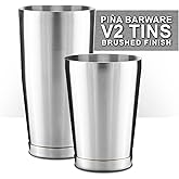 Piña Barware Stainless Steel Commercial Bar Boston Shaker Tin Set - 28oz. & 18oz. / Brushed Finish (V2-1 Pair)