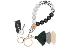 Bisanzoya Beaded Keychain with Tassel, Silicone Key Ring Bracelet, Cute Boho Car Key Chain Wristlet for Women