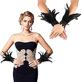 WLLHYF Black Lace Feather Gloves Witch Angel Costume Gothic Mesh Wristband Cuff Wedding Accessory for Women Halloween Cosplay