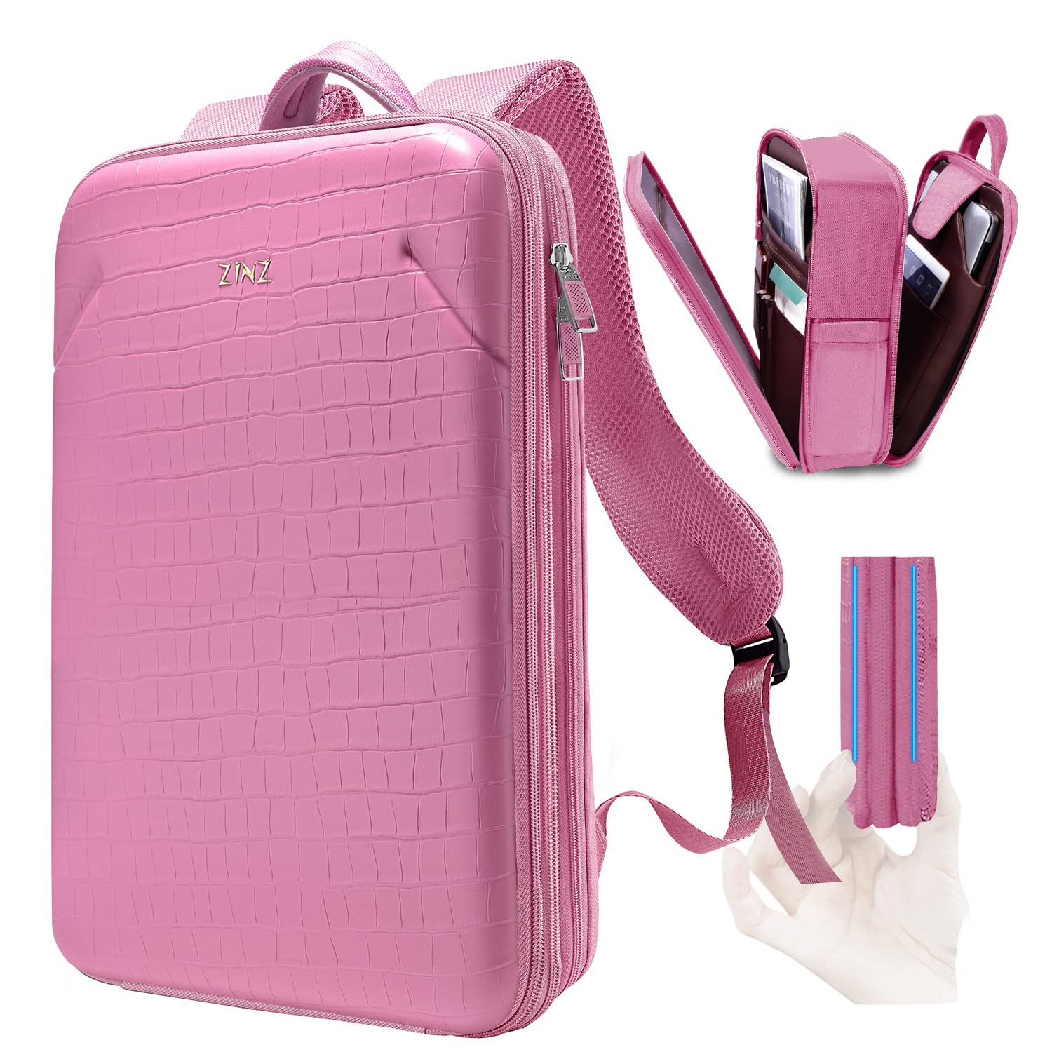 ZINZ Protective Laptop Backpack, Expandable Computer Bag Rucksack with Hard Leather Cover & 3 Compartments for 15 15.6 16 inch Notebooks, Ergonomic Shoulder Strap，P02K01 — image 1