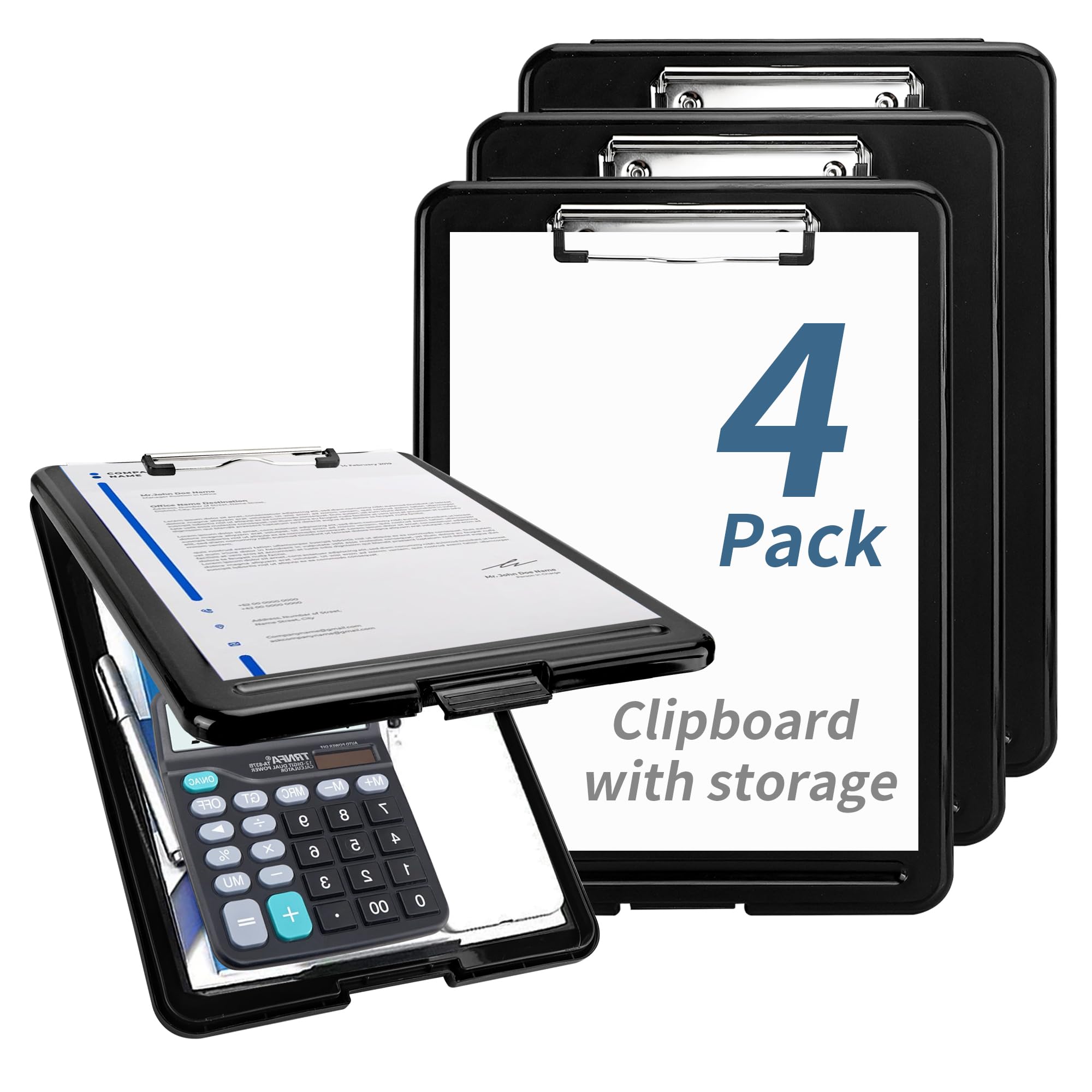 4 Pack A4 Clipboard Storage Box, Plastic Nursing Clipboard with Storage, Writing Clipboards with Storage for Student Teacher Doctor Lawyer Coach