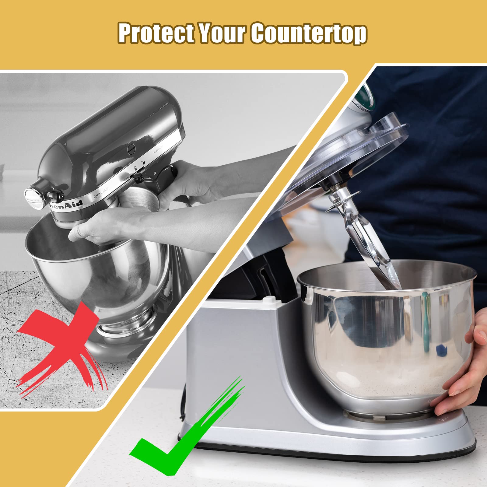 Metal Mixer Slider Mat for KitchenAid Stand Mixer - Appliance Sliding Tray Countertop Mixer Mover Slide Board Mats Pad Compatible with Kitchen Aid 4.5-5 Qt Tilt-Head Stand Mixer Artisan Classic